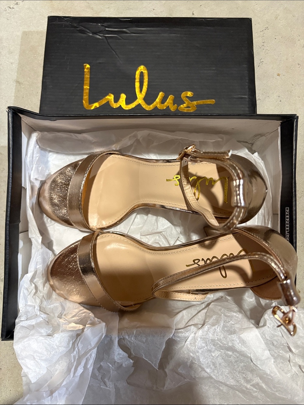 Lulu's Metallic Rose Gold Ankle-Strap Heels